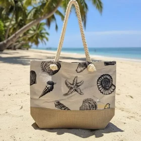 Bolsa de Praia Tote Alça de Corda Estampada Grande Verão Piscina Resistente Com Forro Interno