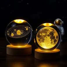 Luminária Bola De Cristal 3D Diversos Modelos Led Decorativa Globo Luz Quente Com Suporte E Cabo