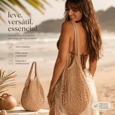 Bolsa Rede Sacola De Renda Feminina Para Praia Piscina Elegante E Versátil Bege