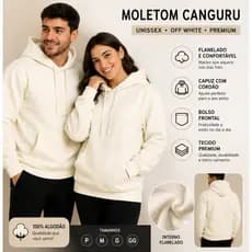 Moletom Canguru Unissex Off White Flanelado Grosso com Capuz Inverno Premium