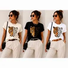 T-shirt Feminina 100% Algodão Estampa Tigre Onça Estilosa Confortável Moda Blogueira