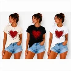 Camiseta Estampada Coração E Gola Redonda Camiseta Feminina Camiseta Algodão Estilosa