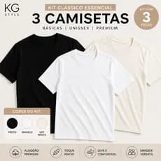 Kit 3 Camisetas Básicas Algodão Premium Unissex Preto Branco Off White Lisa Confortável Casual