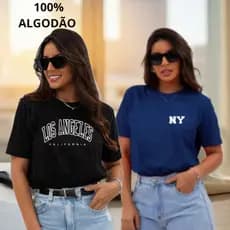 Kit 2 Camisetas Femininas Estampadas 100% Algodão T-shirt Moda Casual