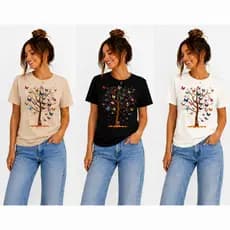 Camiseta T-shirt Blusa Basica Estampada Arvore De Borboleta Estilosa Camiseta Algodão Feminina