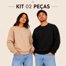 Kit 2 Moletom Sem Capuz Liso Unissex Blusa Flanelado Masculino Feminina Frio Sueter Preto Branco Bege Nude