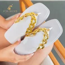 Sandália Corrente Feminina Sola Plaforma Alta Elegante Feminino Moda Luxo
