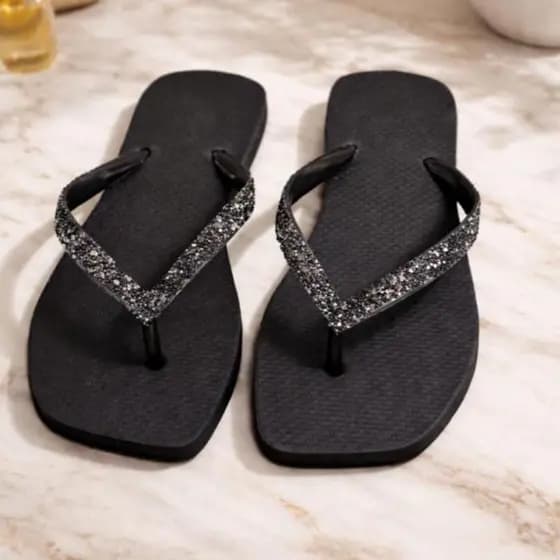 Chinelo Tira Glitter Brilho Bico Quadrado Dia a Dia Casual - 33 ao 40