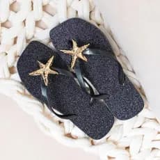 Chinelo Glitter Feminino Delicado Estrela do Mar  Dourada – Estilo Praia e Verão