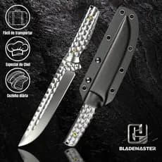Faca Artesanal de Luxo Full tang 23,5cm Aço Forjado Esmeralda + Bainha
