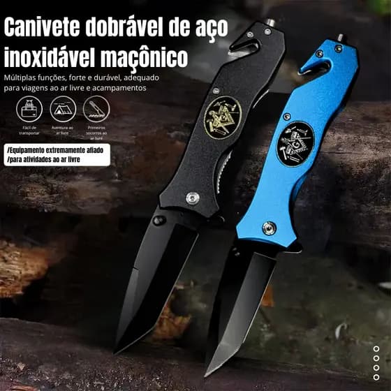 Canivete de Sobrevivência Semiautomático Maçônico de Bolso - Multifuncional