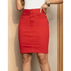 Saia Lápis Sarja Feminina com Cinto Cores Cintura Alta Moda Evangélica Casual Trabalho Com Elastano