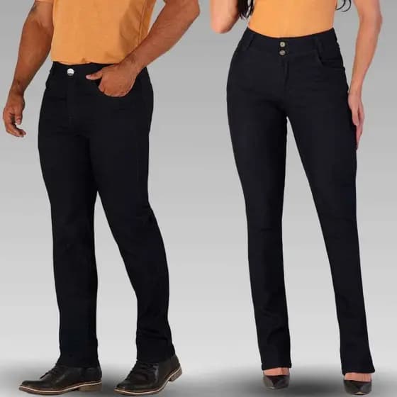 KIT 10 Calças Jeans Escuras Para Uniformes Masculina e Feminina Logo Personalizada Bordada Conforto