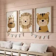 Kit Quadro Quarto Bebê Infantil Menino Safari Floresta
