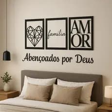 Kit 3 Quadros Familia Frase Abençoados Por Deus Cabeceira Vazado Preto