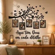 Painel Decorativo Religioso com Porta-Retratos para Fotos da Família