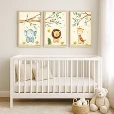 Kit 3 Quadros Safari Baby, Elefante, Leão, Girafa, Decoração infantil