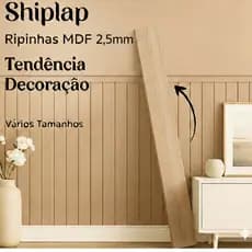 Ripas Decorativas MDF Cru 2,5mm Kit Shiplap Retangular Tendência Decoração Parede Painel Ripado Ripinhas