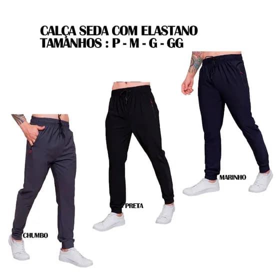 Calça Slim Tecido Seda Gelada Masculina Elástica Não Amassa