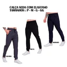 Calça Slim Tecido Seda Gelada Masculina Elástica Não Amassa
