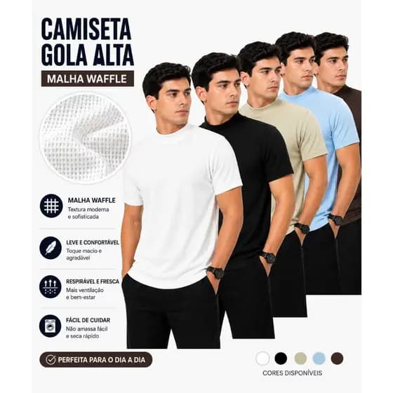 CAMISETA MASCULINO TECIDO TEXTURIZADO MALHA WAFFLE