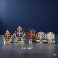 Medalha de São Bento Colorido Painel de Carro Dupla Face em metal 6cm e 7cm