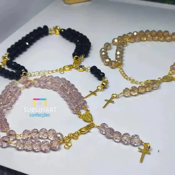 Pulseira Terço Nossa Senhora Cristal,Pulseira Escapulario Folheada De Nossa Senhora Aparecida Terço Escapulário