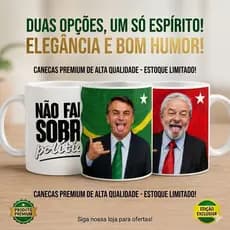 Caneca Lula e Bolsonaro Humor Engraçada Não Falo Sobre Política Café 325 ml
