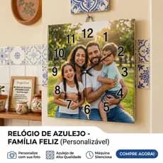 Relógio De Parede Personalizado Com Sua Foto de Azulejo 20x20 cm, Relógio De Mesa Personalizado Com Suas Fotos