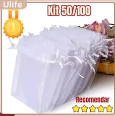 Kit 50/100 Un Saco Saquinho Organza Tule Saquinho 7x9 9x12 10x15 Branco Festa Casamento-UF