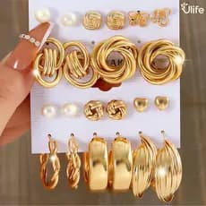 Conjunto Elegante Brinco Com Argola De Ouro Brincos De Pérola Para Mulheres Joias Acessórios-UF