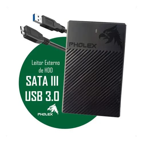 Case Pholex Para Hd Notebook Sata Ssd 2.5 Usb 3.0 Pc Tv Xbox Ps4 Cinza-escuro
