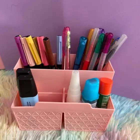 Porta Treco Organizador Mesa Escritório Caneta Lápis Plastico Com Divisoria