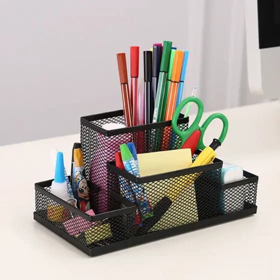 Cesta Porta Lápis Caneta Organizador Multiuso De Metal Telado Para Escritório Top