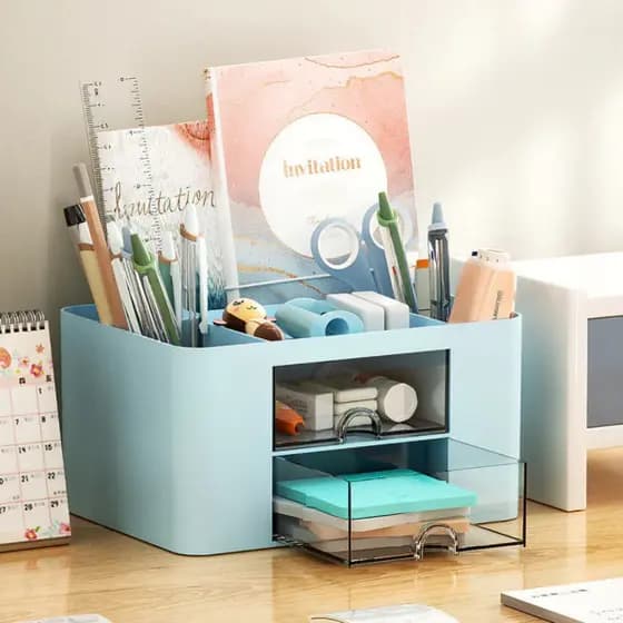 Organizador Mesa Porta Treco Caneta Com Gaveta Maquiagem Escritório Multiuso