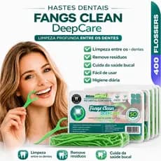 Kit Fio Dental com Haste Fangs Clean Deepcare Hortelã Air Floss Picks 2 em 1 Fio Resistente Interdental 150/200/400 Unid