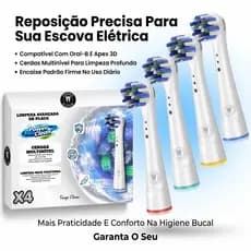 Refil Escova Elétrica Compatível Oral B Braun e Apex 3D Eixo de Metal Não Trava Cerdas Médias Fangs Clean 4 Unidades