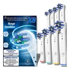 Kit 8 Refis de Escova Elétrica Fangs Clean Sensitive compativél com Oral-B para gengivas sensíveis