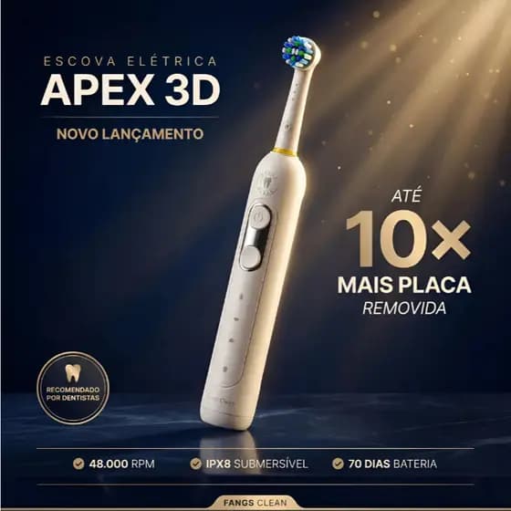Escova De Dentes Elétrica Recarregável Fangs Clean Apex 3d Rotação 3d Oscilante 48.000 Rpm Compatível Oral-b Ipx8