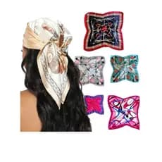 KIT 3 Peças Lenço de Cabelo Feminino Estampado Tecido Cetim Tamanho 50x50