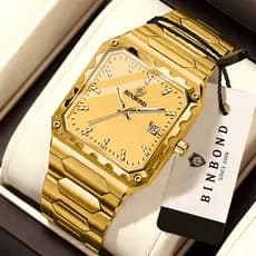BINBOND 2517 Marca Puro high-end Relógio De Quartzo Masculino Conceito Mostrador Quadrado Calendário Tira De Aço À Prova