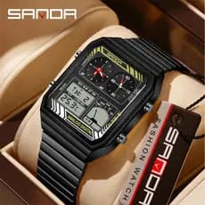 SANDA 6385 Venda Quente LED Eletrônico Quadrado Masculino Juventude Casual Multi-Função Termômetro Cronômetro Cronógrafo