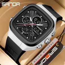 Sanda 6387 Legal Duplo Display Relógio À Prova Dwaterproof Água Despertador Multifuncional Pulseira De Borracha Moda Mas