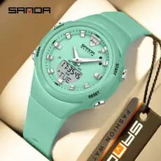 SANDA 6371 Relógio Feminino Luminoso Multifuncional Com Display Duplo-12