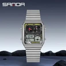 SANDA 6385 LED Eletrônico Quadrado Masculino Juventude Casual Multi-Função Termômetro Cronômetro Cronógrafo Relógio-2