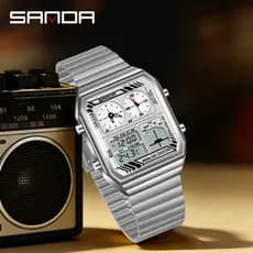 SANDA 6385 Venda Quente LED Eletrônico Quadrado Masculino Juventude Casual Multi-Função Termômetro Cronômetro Cronógrafo