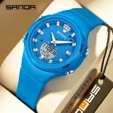 SANDA 6371 Relógio Feminino Luminoso Multifuncional Com Display Duplo-13