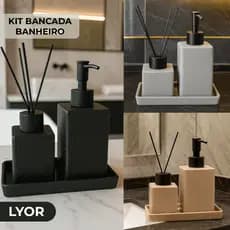 Conjunto 3 Peças para Bancada Banheiro em Cerâmica - Granilite Quadratto Luxo Lyor