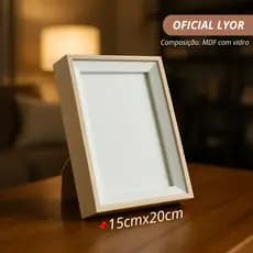 Porta Retrato em MDF Lyor Bege e Branco com Vidro 15x20 cm