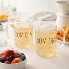 Kit 2 Canecas Chá Café Resistente ao Calor Bom dia Wolff 280ml